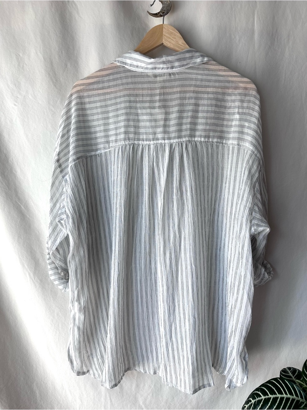 Max Studio Lightweight White & Gray Striped Button-Down Shirt - Picture 5 of 7